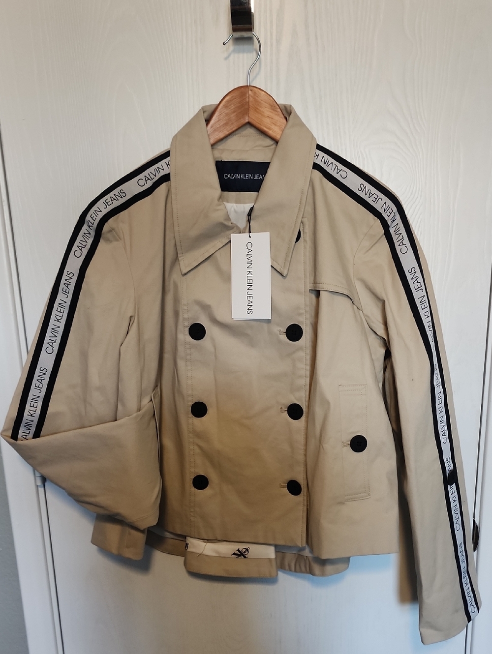 Calvin Klein Jeans Beige Trench-Style Jacket with Black Label